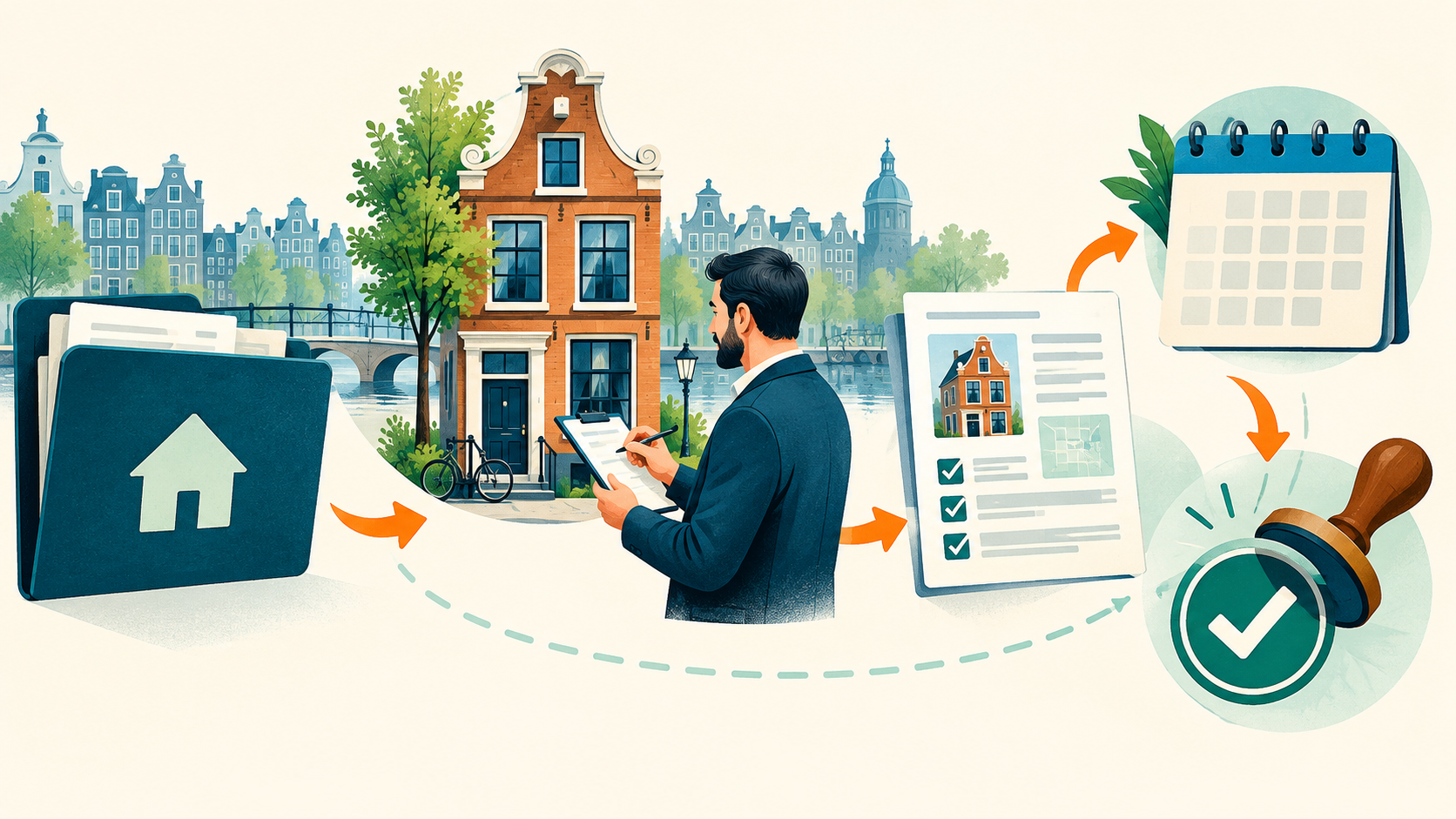 Visuele volgorde van dossier-, opname-, onderbouwings- en rapportcontroles voor een NHG-taxatie